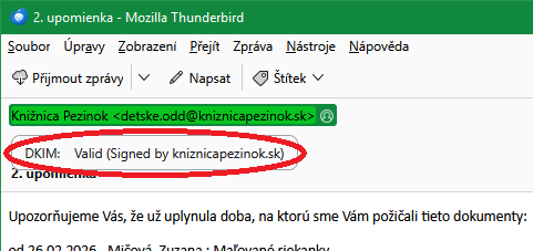 Ověření podpisu DKIM doplňkem v&nbsp;Thunderbird